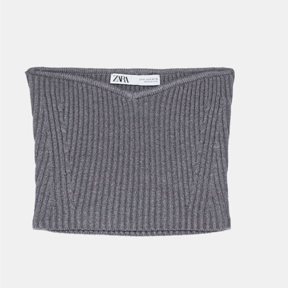 Zara Stone Grey Knit Tube Corset Bustier Crop Sweetheart Top Minimal Size S NWT - Picture 11 of 16